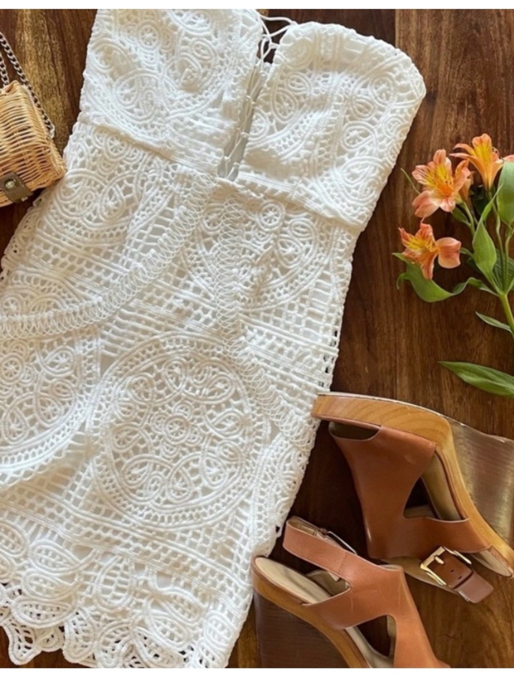 New Superdown White Strapless Lace Dress xsmall